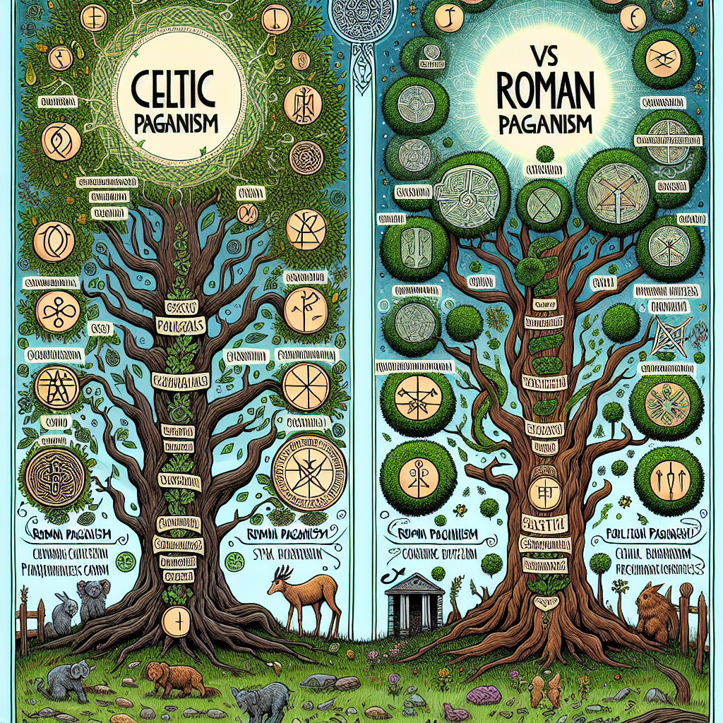 Celtic vs. Roman paganism, ancient beliefs, cultural differences, spiritual comparison, pagan paths