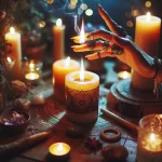 Candle magic, spiritual rituals, magical fire, witchcraft practices, sacred flames