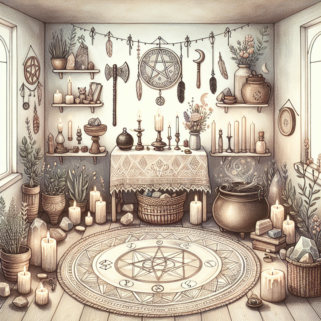 Sacred space, Wiccan altar, spiritual space, ritual area, Wicca home rituals