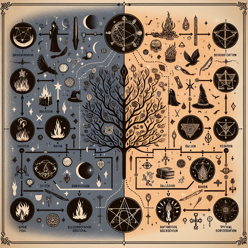 Pagan vs. witchcraft, religious comparison, spiritual rituals, belief differences, magical paths