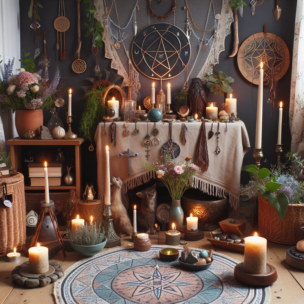 Sacred space, Wiccan altar, spiritual space, ritual area, Wicca home rituals