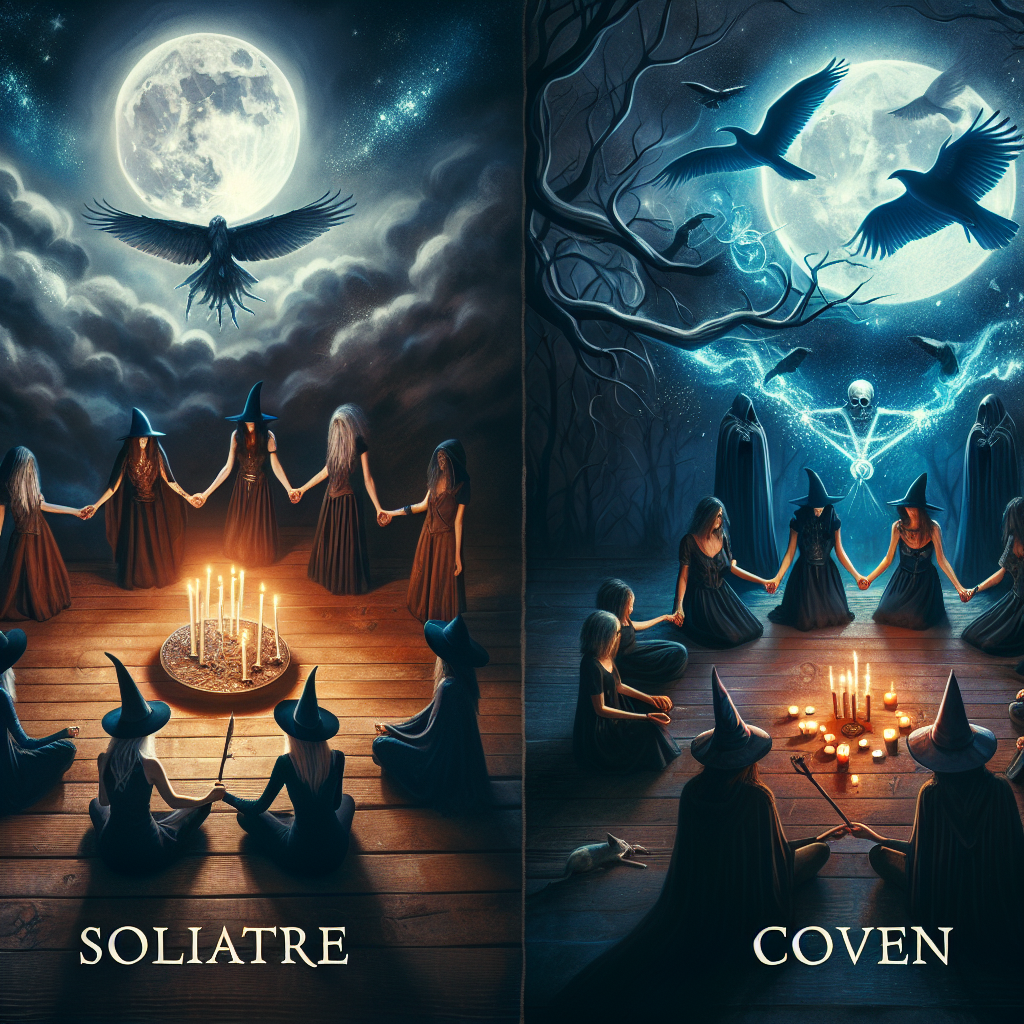 Solitary vs. coven witchcraft, group magic, witchcraft differences, spiritual paths, witch rituals