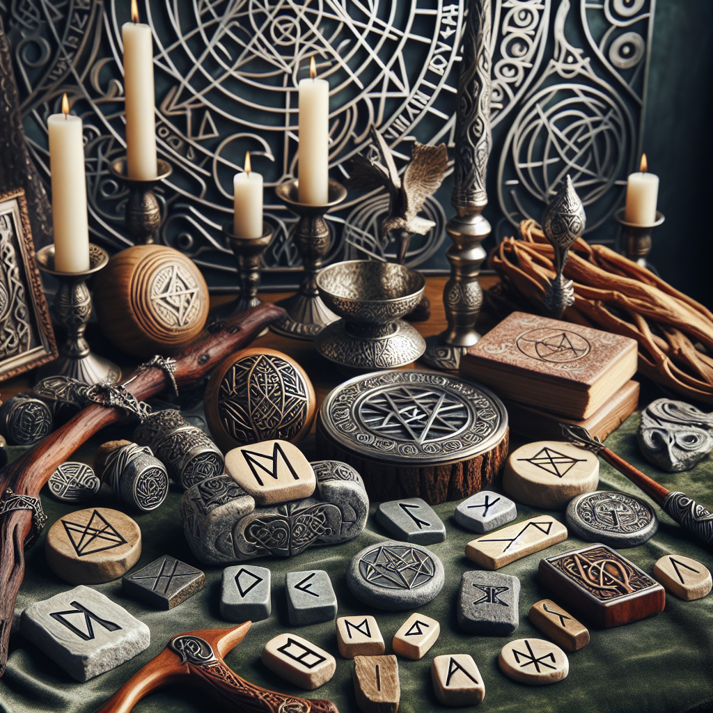 Norse runes, witchcraft practices, spiritual symbols, magickal tools, rune divination