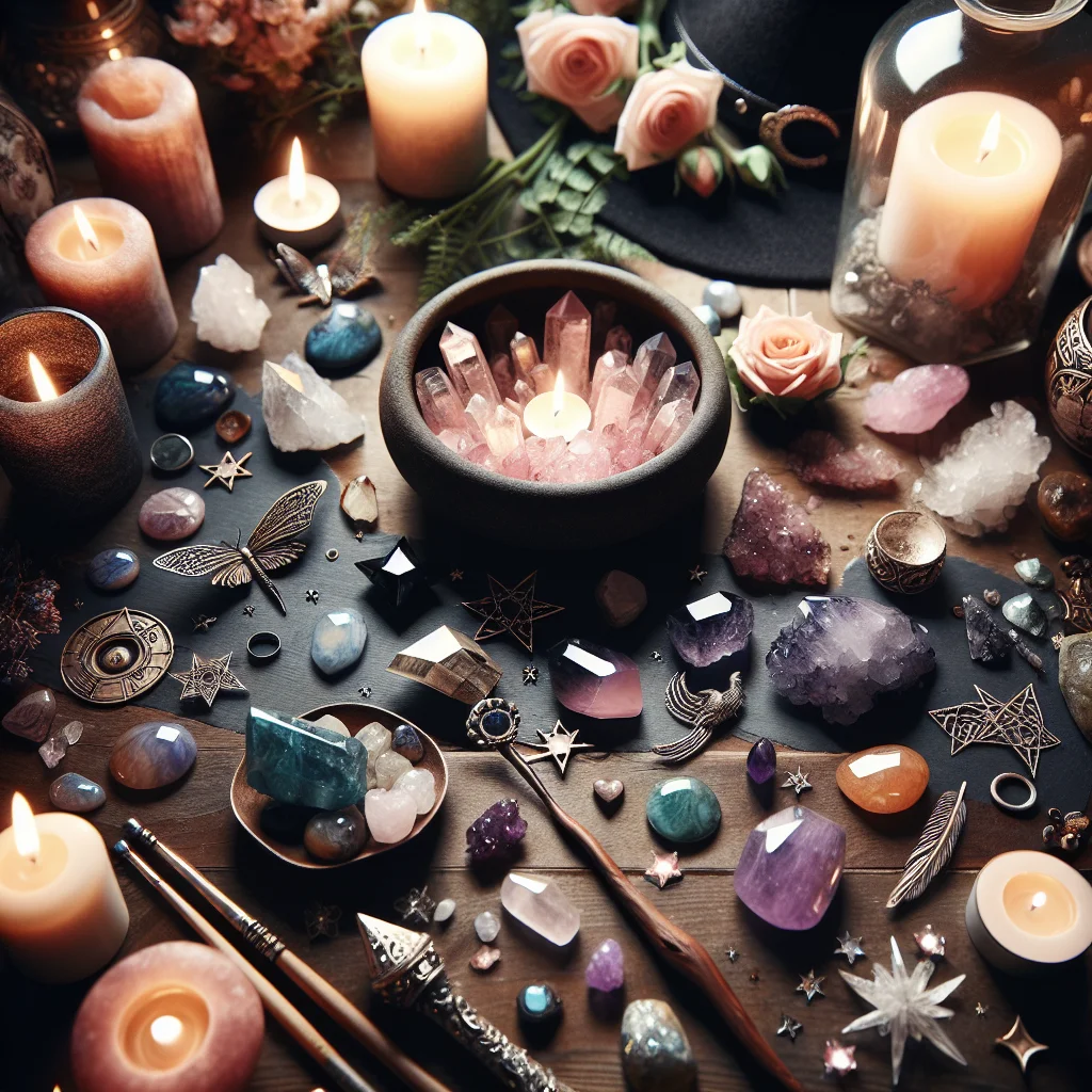 Witch crystals, healing stones, magical rituals, spiritual tools, crystal magick