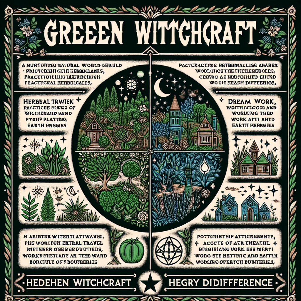 Green vs. hedge witchcraft, witchcraft paths, spiritual differences, magic comparison, natural magic