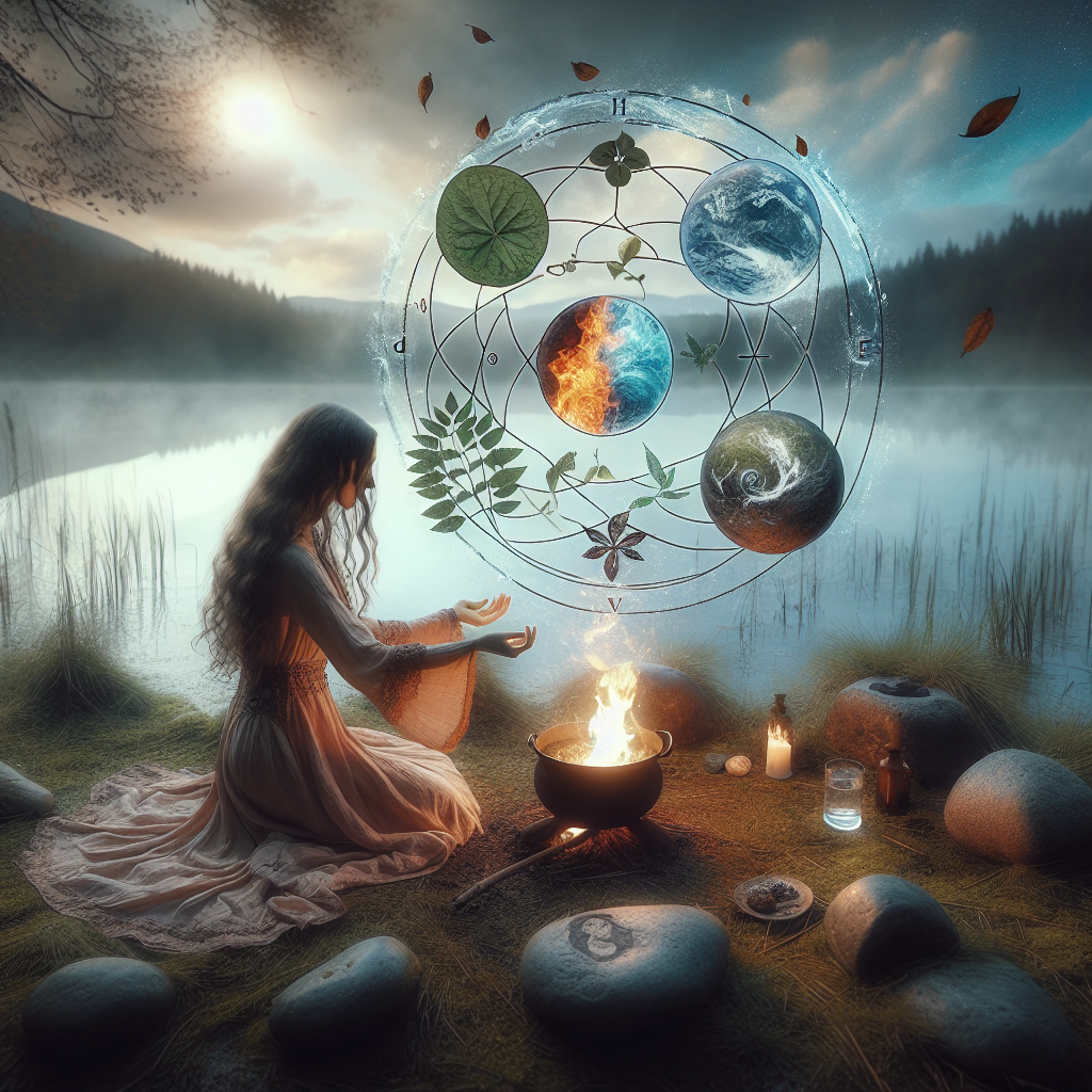 Elemental witchcraft, nature connection, spiritual elements, witch rituals, elemental spells