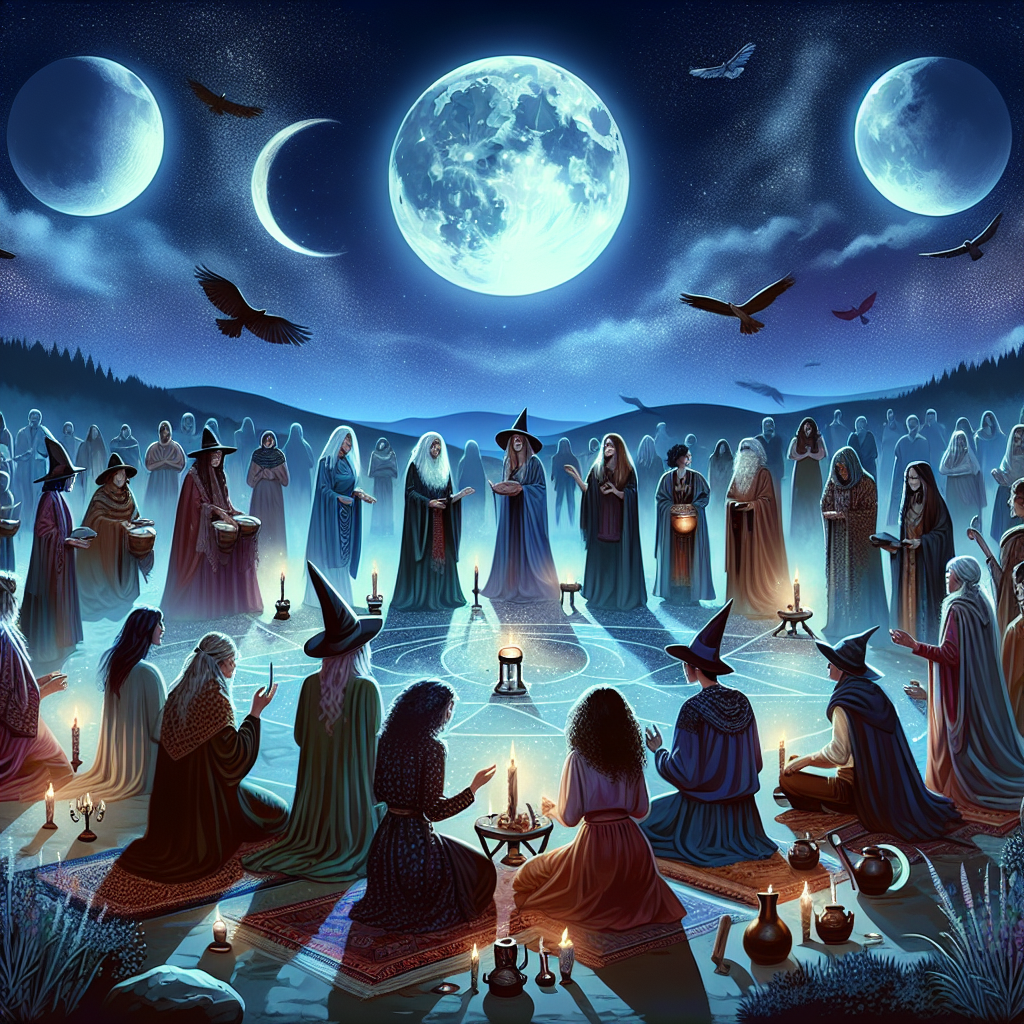 Full moon rituals, witches and pagans, spiritual ceremonies, lunar celebrations, magick practices