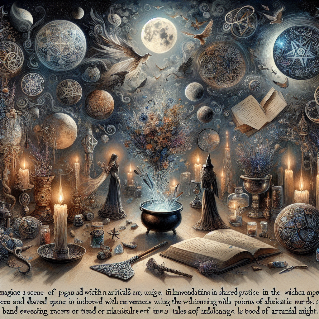 Pagan and witch rituals, shared practices, Wiccan spells, magical ceremonies, spiritual tools