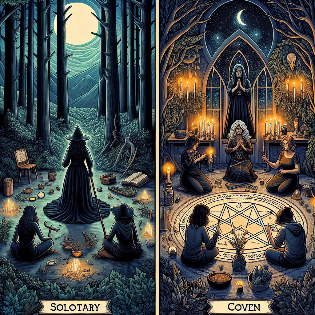 Solitary vs. coven witchcraft, group magic, witchcraft differences, spiritual paths, witch rituals