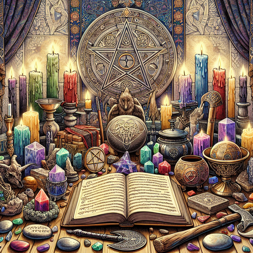 Wiccan altar, magick tools, ritual setup, Wicca practices, altar essentials