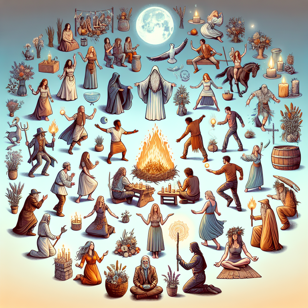 Group practices, pagan rituals, witchcraft gatherings, magical communities, spiritual traditions