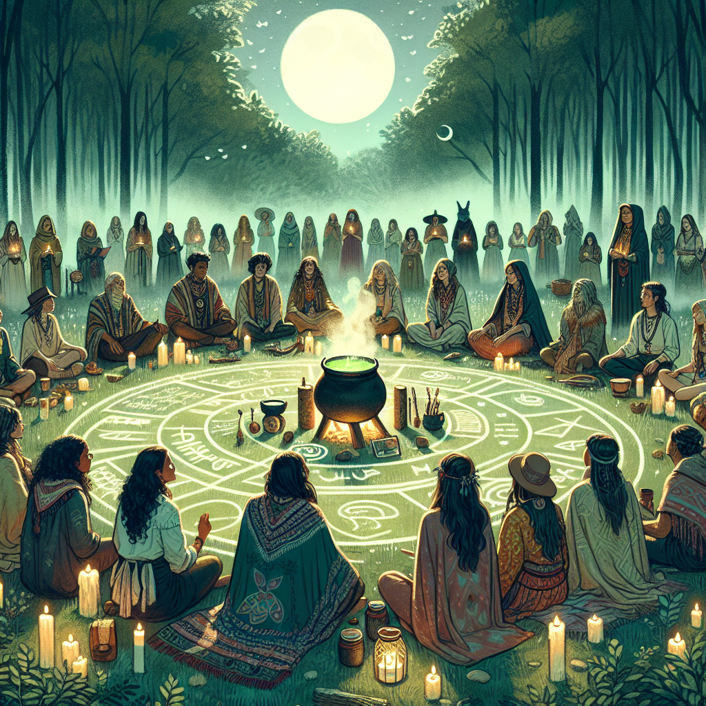 Group practices, pagan rituals, witchcraft gatherings, magical communities, spiritual traditions