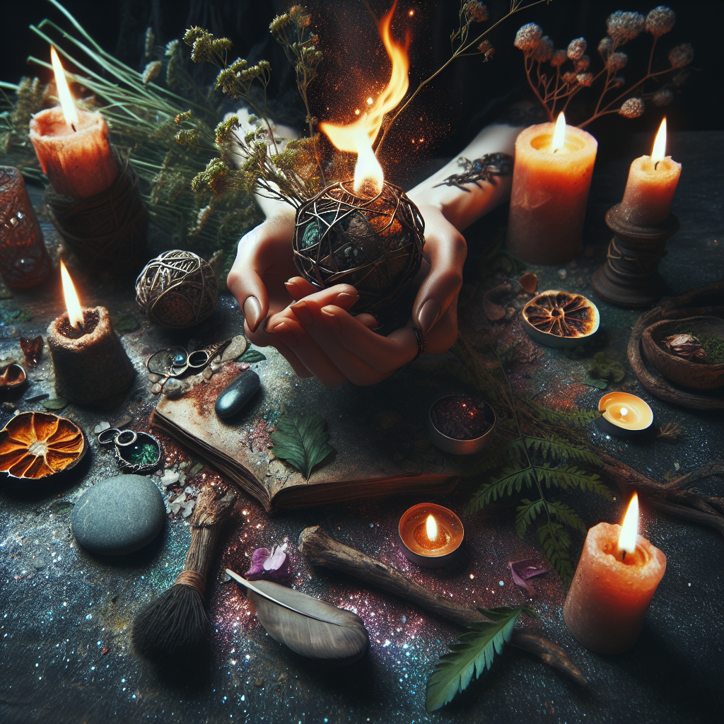 Elemental spells, nature magic, spiritual elements, witch rituals, magical practices