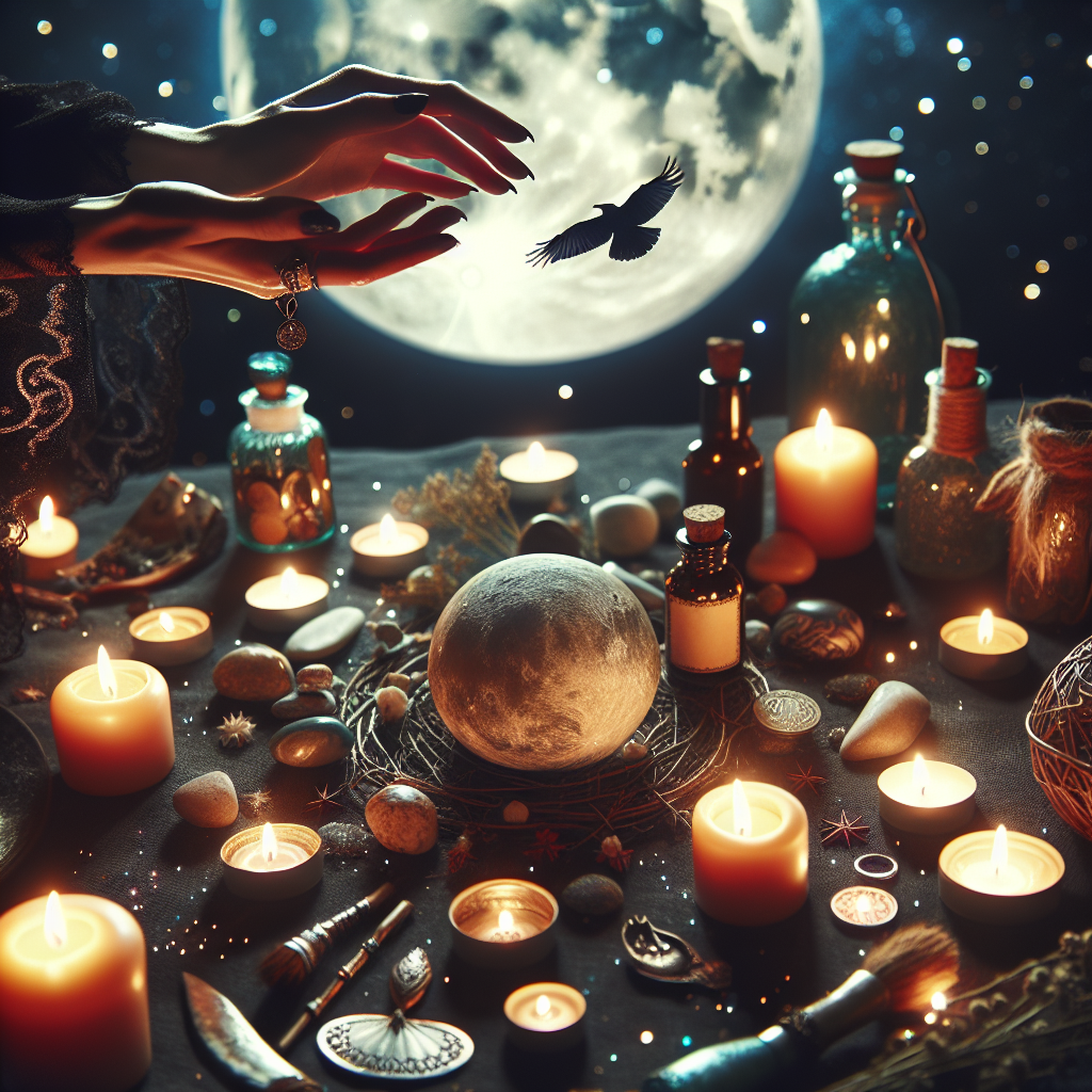 Full moon rituals, witches and pagans, spiritual ceremonies, lunar celebrations, magick practices