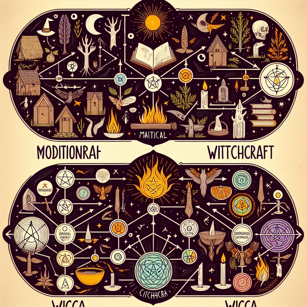 Traditional witchcraft, modern witchcraft, Wicca differences, magical paths, spiritual traditions