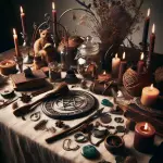 Wiccan altar, magick tools, ritual setup, Wicca practices, altar essentials