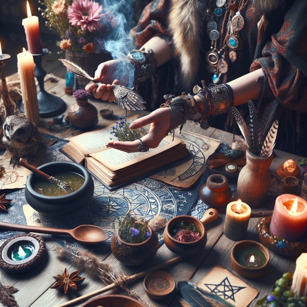 Witchcraft in paganism, magical integration, spiritual rituals, shared practices, combined magic