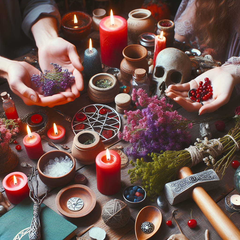 Common pagan rituals, witchcraft practices, magical ceremonies, shared traditions, spiritual routines