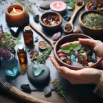 Healing spells, natural herbs, crystal healing, magical practices, spiritual health